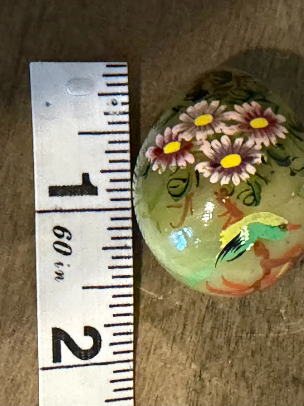 Vintage green  Stone (jade?) Egg  Hand Painted with, flowers Mini